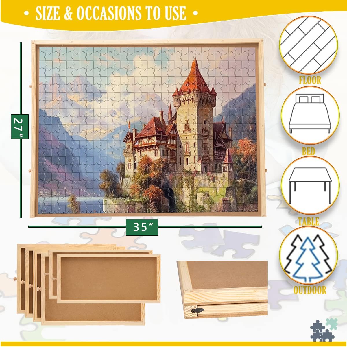 Puzzle Board, 1500 Pieces Rotating Puzzle Board with 6 Drawers and Cover, Wooden Lazy Susan Puzzle Table for Adults (27'' × 35'') - WoodArtSupply