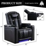 IOMOR Home Theater Seating with USB Ports and Cup Holders, Overstuffed Faux Leather Electric Power Recliner Chair with Hidden Arm Storage, Ambient Lighting (1, Black+Lighting) IOMOR