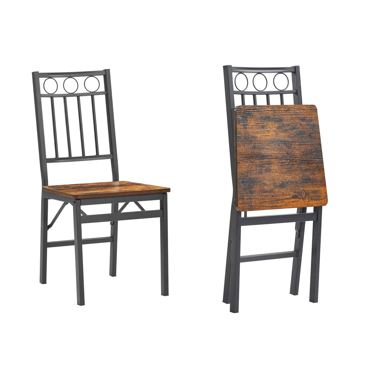 JOIN IRON Folding Dining Chair Set of 2, Foldable Kitchen Chairs, Metal Frame, no Assembly Required, Easy to Store, Suitable for Small Spaces, Rustic Brown JOIN IRON