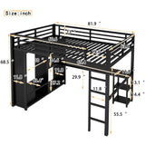 Eailaveo Modern Queen Size Metal Loft Bed Frame with Built-in Wardrobe,Desk and Storage Shelves, for Kids Teens Adults Bedroom Use (Black#o, Queen) Eailaveo