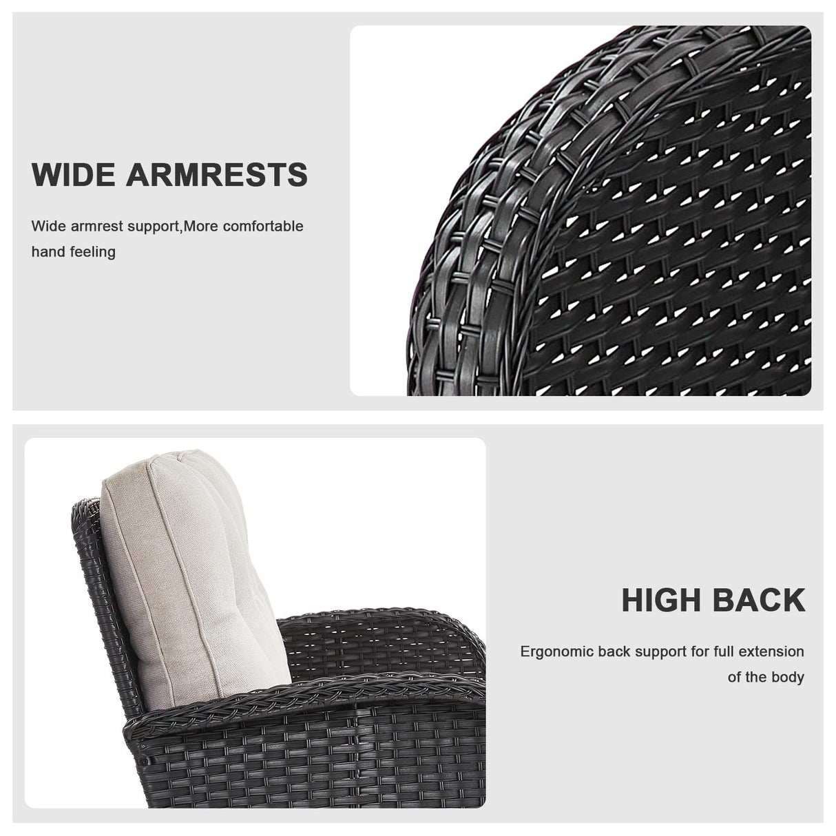 Belord Outdoor Glider Bench Patio Loveseat - 500 Lbs Weight Capacity 2 Seater Wicker Sofa, Small Porch Glider Furniture All Weather Rattan Couch with Removble Cushion for Balcony Deck Backyard, Black Belord