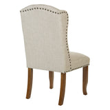 OSP Home Furnishings Jessica Button Tufted Wingback Upholstered Dining Chair with Wood Legs, Linen Fabric, 22.5” W x 26.25” D x 42.75” H OSP Home Furnishings