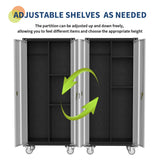 GarveeHome Metal Storage Cabinet 71 in Metal Wardrobe Cabinet on Wheels with Locking Doors Tall Garage with Hanging Rod, Broom Closet, Freestanding Bathroom Storage Cabinet, Cleaning Tool GarveeHome