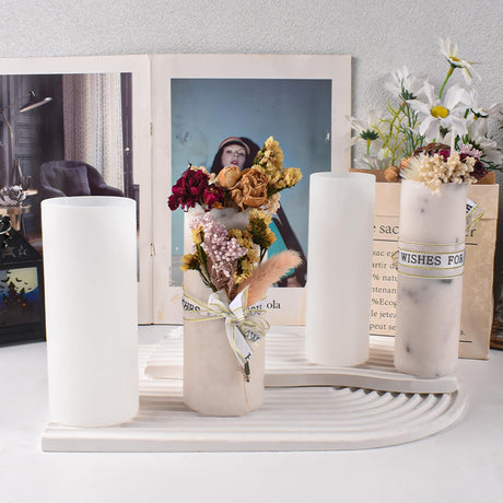 2 Pack Cylinder Mold 6 Inch Cylinder Candle Pillar - Resin Casting Silicone Molds for Home Decor & Candle Making Wave Spiral Mold ESEENS