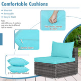 Tangkula 7 Pieces Patio Furniture Set, Patiojoy All-Weather Outdoor Rattan Sectional Sofa Set with Cushions and Tempered Glass Coffee Table, for Garden, Lawn, Backyard (Turquoise) Tangkula