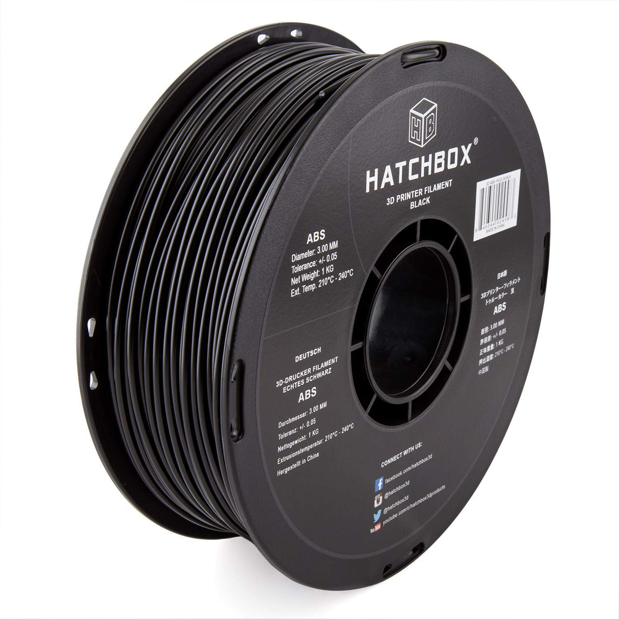 HATCHBOX ABS 3D Printer Filament, Dimensional Accuracy +/- 0.05 mm, 1 kg Spool, 3.00 mm, Black HATCHBOX