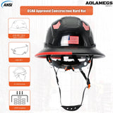 Aolamegs Safe Full Brim Hard Hats Construction OSHA Approved With Clear Visor - ANSI Z89.1 Vented Black Hard Hat With Chin Strap Reflective Cascos De Construccion Safety Helmet for Men 6-Pt Suspension Aolamegs Safe
