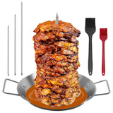 Al Pastor Skewer for Grill, Stainless Steel Vertical Skewer, Brazilian Vertical Spit Stand with 3 Removable Spikes(8”/10"/12”)& Brushes, for Tacos Al Pastor, Shawarma Kebabs Smoker Oven BBQ Dishes yaokvide