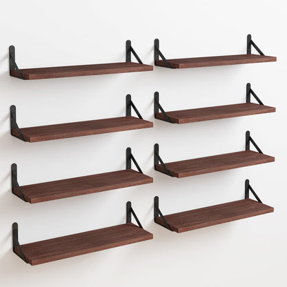 Fixwal Floating Shelves, Width 4.7in Rustic Wood Wall Shelves Set of 8, Wall Storage Shelves for Bedroom, Living Room, Kitchen, Bathroom, Office and Plants (Walnut Brown) - WoodArtSupply