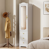 JanflyHome Armoire Wardrobe Closet, Updated White Bedroom Armoires Cabinet with Mirror Door and 3 Drawers, 15.7" W/69.5" H Clothing Storage Cabinet with Hanging Rod & Sensor Light for Bedroom-Right JanflyHome