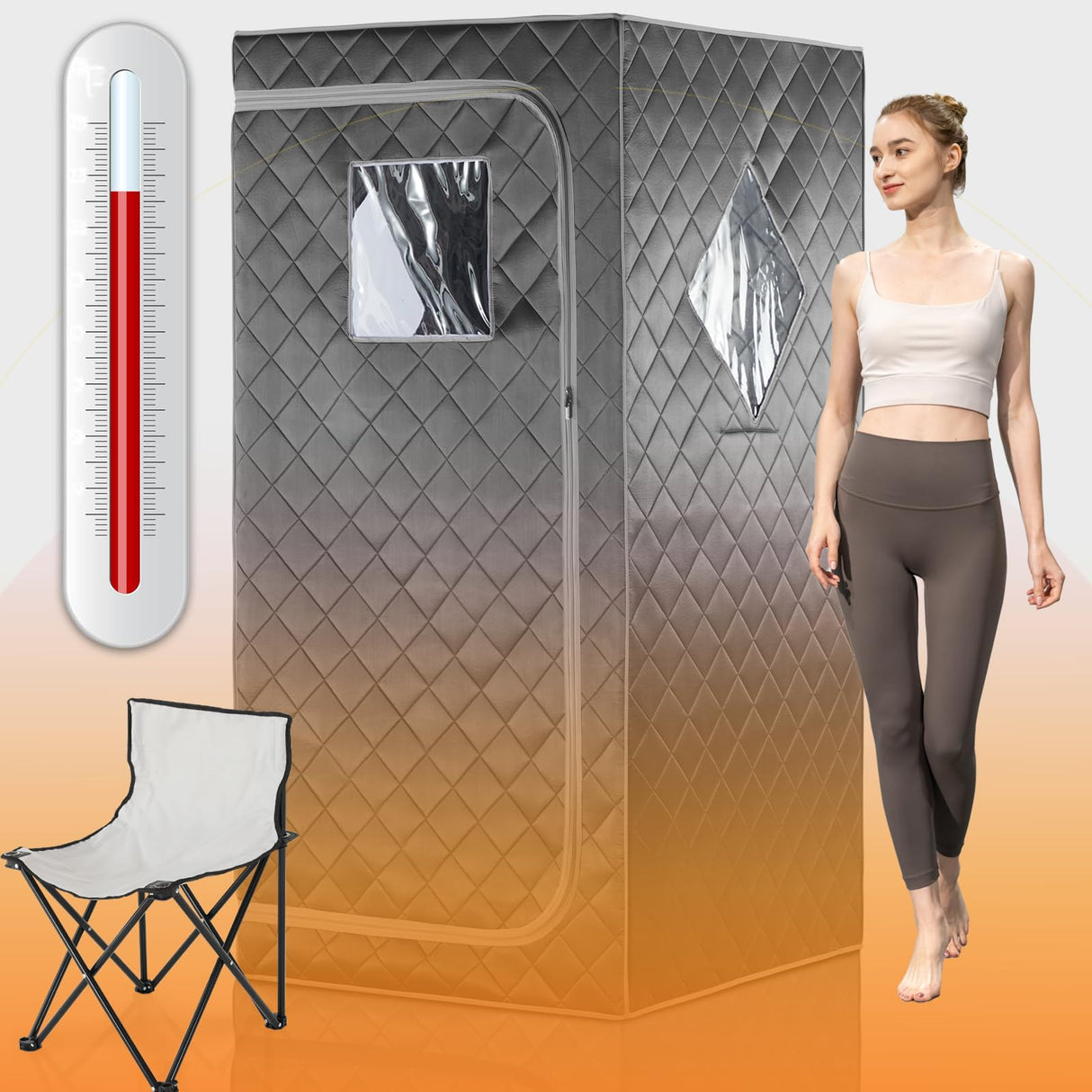 iDOTODO Full Size Portable Personal Infrared Sauna for Home, Personal Home Spa Tent with Remote Control, Heating Foot Pad, Foldable Reinforced Chair （Grey, L33.8 x W 33.8" x H 66.5" iDOTODO