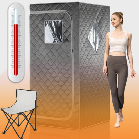 iDOTODO Full Size Portable Personal Infrared Sauna for Home, Personal Home Spa Tent with Remote Control, Heating Foot Pad, Foldable Reinforced Chair （Grey, L33.8 x W 33.8" x H 66.5" iDOTODO