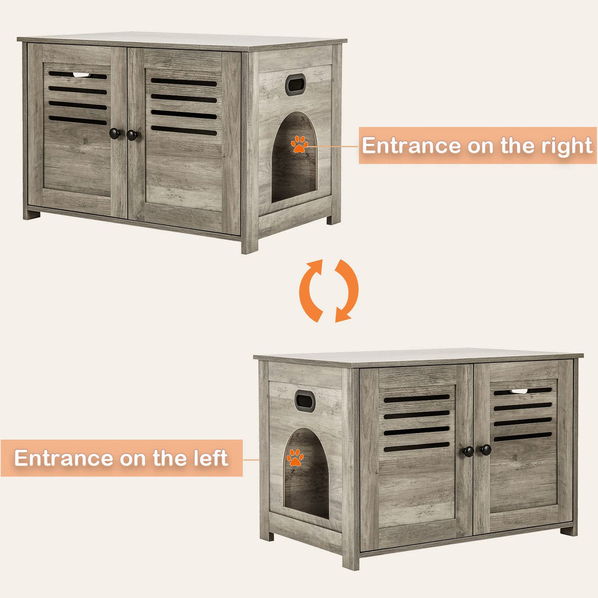 DINZI LVJ Litter Box Enclosure, Cat Litter House with Louvered Doors, Entrance Can Be on Left or Right Side, Spacious Hidden Washroom for Most of Box, Furniture Cabinet, Gray Wash DINZI LVJ