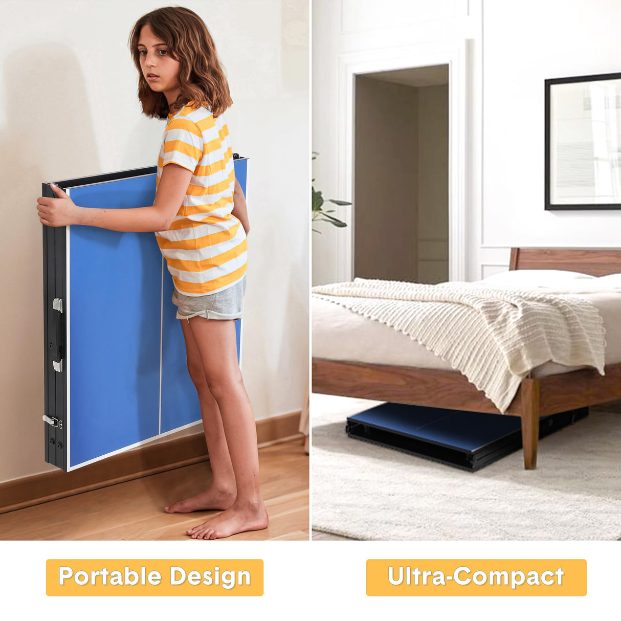 GAOMON Foldable and Portable Table Tennis Table, Indoor and Outdoor Ping Pong Table, Table Tennis Table with 2 Table Tennis Paddles and 3 Balls, 5 Minute Assembly, 60 x 26 x 27.5 Inch GAOMON