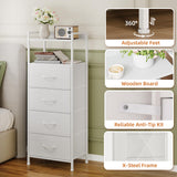 Somdot White Nightstand with 4 Drawers, Vertical Storage Tower Fabric Dresser for Bedroom, Nightstand Bedside Table Furniture, Sturdy Steel Frame, Wooden Top & Easy Pull Fabric Bins Somdot