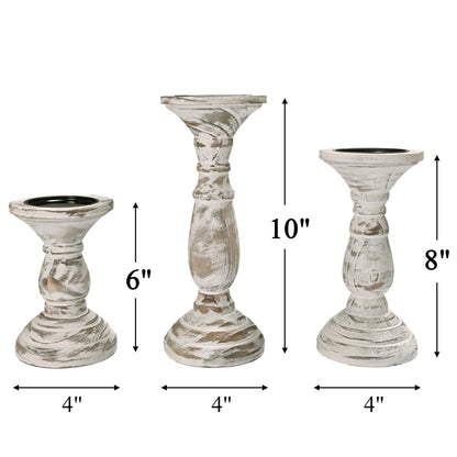 Yorkmills Pillar Candle Holder Set of 3, Farmhouse Decor Living Room Tall Candle Holders for Pillar Candles, Wood Candle Holders for Table Centerpieces White Home Decor Kitchen Dining Room Ta - WoodArtSupply