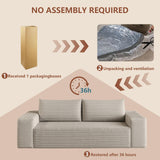 Modern Corduroy Loveseat Sofa,2-Seater Cloud Couch with Memory Foam and Furry Pillows,Deep Seat Small Sofa with Wide Armrests,No Assembly Couch in a Box for Bedroom,Small Space (Camel，63in) LUCKHAO