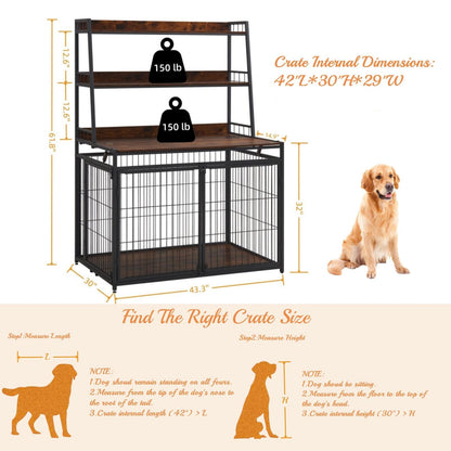 Sufulaa Furniture Style Dog Crate for Small/Medium/Large/X-Large Dog, Heavy Duty Anti-Chew Dog Kennel Furniture with 3 Doors, Wooden Decorative Indoor Basic Dog Cage with 3-Layer Storage Shel - WoodArtSupply