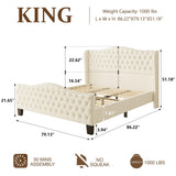 SwnftWinnt King Size Bed Frame with Tall Headboard Upholstered Bed Frame King Platform Bed Luxury Wingback Headback No Box Spring Needed, Mattress Foundation, Easy Assembly-Beige SwnftWinnt