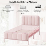 HITHOS Twin Size Bed Frame, Upholstered Pink Bed Frame with Button Tufted Headboard, Heavy Duty Metal Mattress Foundation with Wooden Slats, Easy Assembly, No Box Spring Needed (Pink, Twin) HITHOS