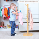Wooden Coat Rack Freestanding Coat Tree with 4 Height Options and 9 Hooks, Sturdy Coat Rack Stand for Clothes/Bags/Hats, Easy Assemble Save Space for Entryway,Bedroom,Office,Narrow Place-Natural Bamdibola