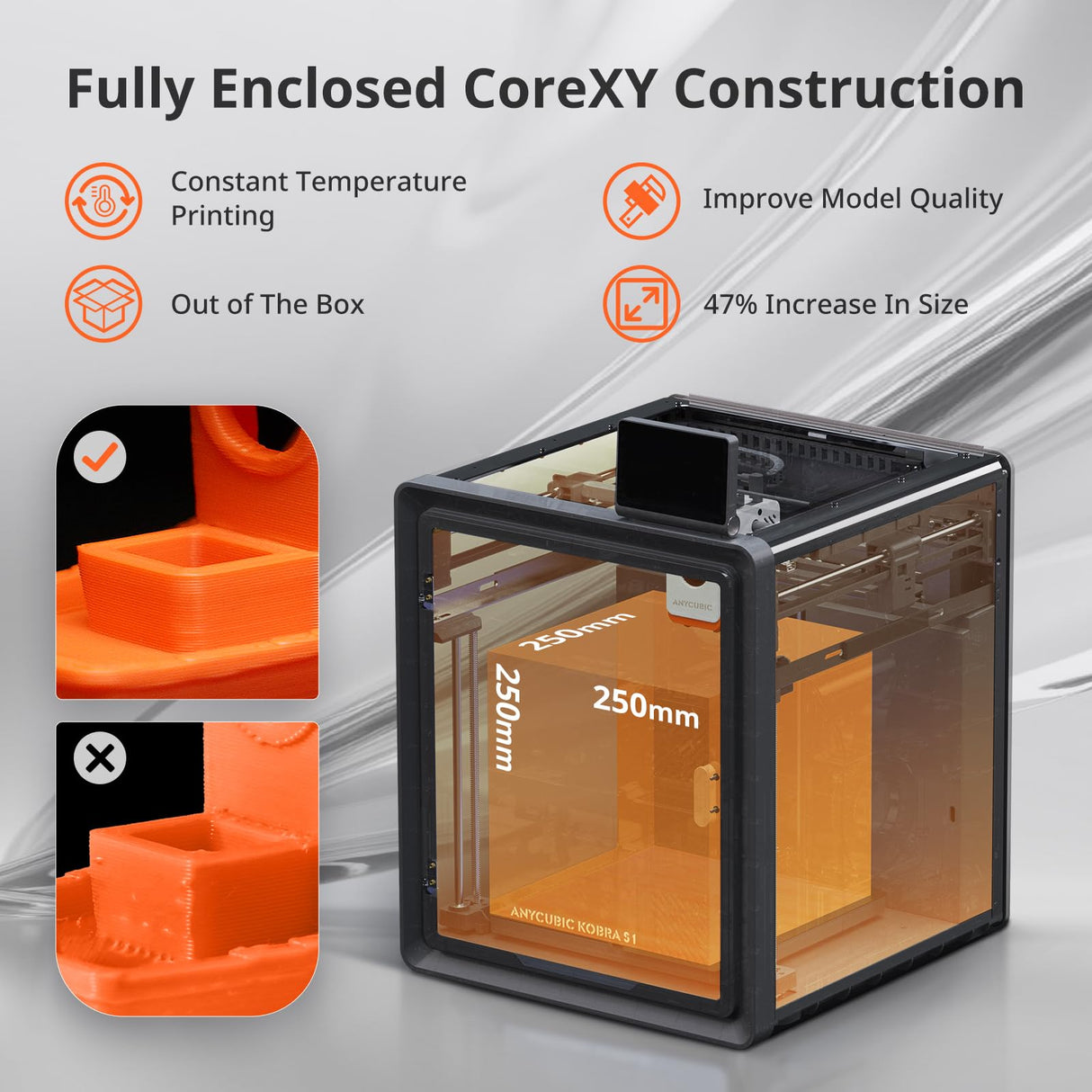 Anycubic Kobra S1 3D Printer Only, Support Multi Color Printing Needs ACE Pro, Max 600mm/s High Speed High Precision Anycubic App One-Click Printing Ultra-Quiet Printing 250 * 250 * 250mm ANYCUBIC