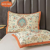 BEITE FIBER Bohemian Twin Size Comforter Quilt Sets -2 Pieces Red Quilts 100% Cotton(1Quilt,1 Pillow Shams) with Reversible Bedspreads Bohemian Patchwork Bedding Set Sleep Companion BEITE FIBER