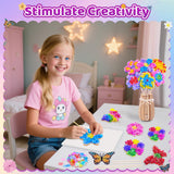 Poke Art Flower Bouquet Craft Kit - DIY Creative Activity Toy with 8 Flowers & 2 Butterflies, Wooden Arts and Crafts for Kids Ages 4 5 6 7 8+, DIY Creative Christmas Gift Kit for Girls Ages 4-12 GFLLFG