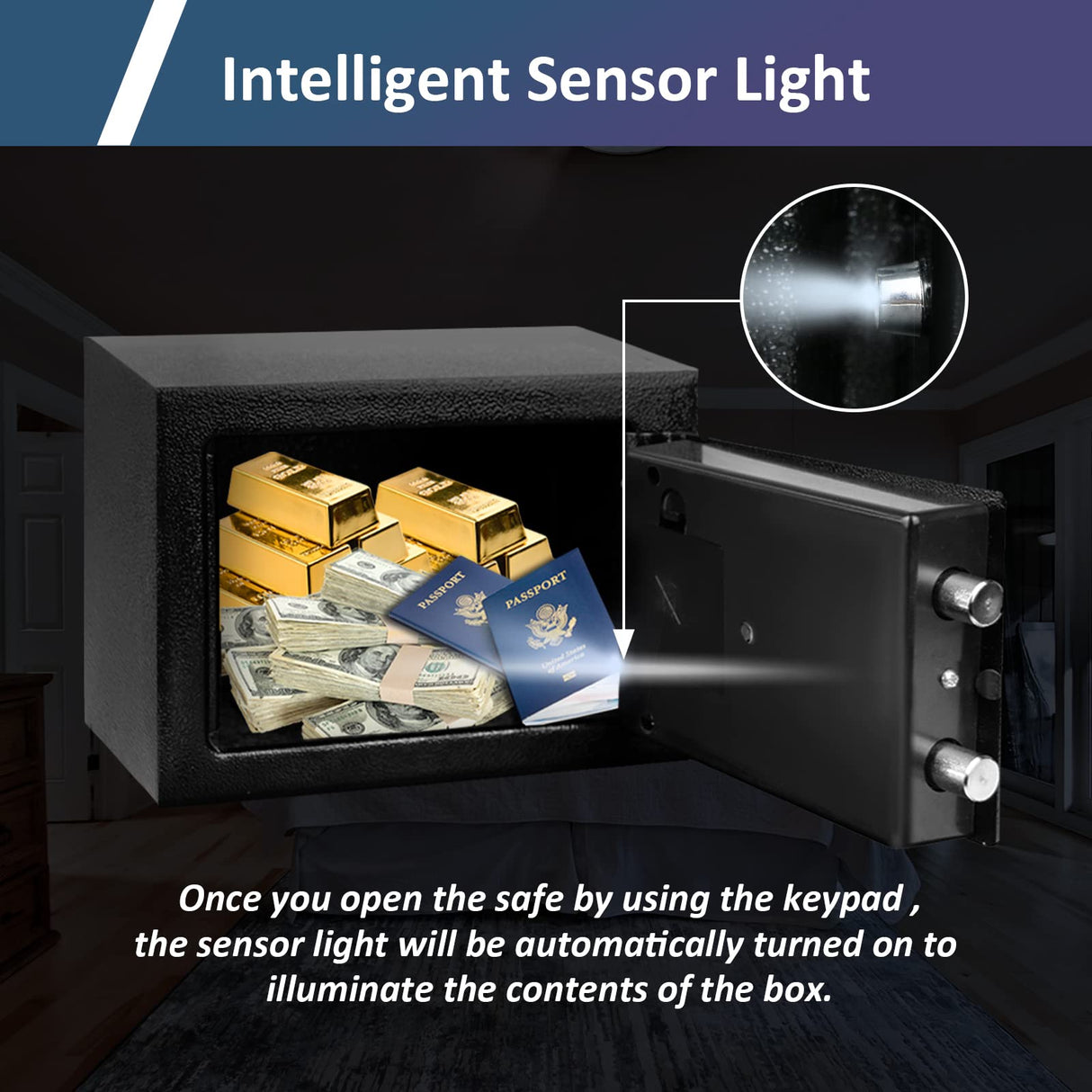 Voncabay Money Safe Box for Home with Sensor Light & Fireproof Security Safe Box for Money Safe with Keys & Pass Code, Lock Box Fireproof Safe with Digital Keypad Voncabay