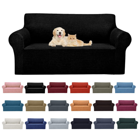 2025 New Stretch Loveseat Sofa Slipcovers Couch Cover for 2 Cushion Furniture Protector Sofa Covers with Elastic Bottom Jacquard Fabric Small Checks for Pets, Kids - Black Cupuamon