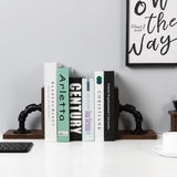 Rustic Decorative Wooden Tabletop Farmhouse Bookends for Heavy Books with Modern Industrial-Style Pipe Office Desktop Bookshelf Organizers Stoppers Holder Nonskid Shelf Decor 1-Pair (Dark Brown) canwedance