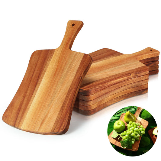 Layhit 6 Pack Thick Acacia Wood Cutting Board Wooden Serving Board Double Sided Serving Wood with Handle Chopping Boards for Kitchen Meat Charcuterie Cheese Bread Vegetables Fruits, 14 x 8.7 Inch