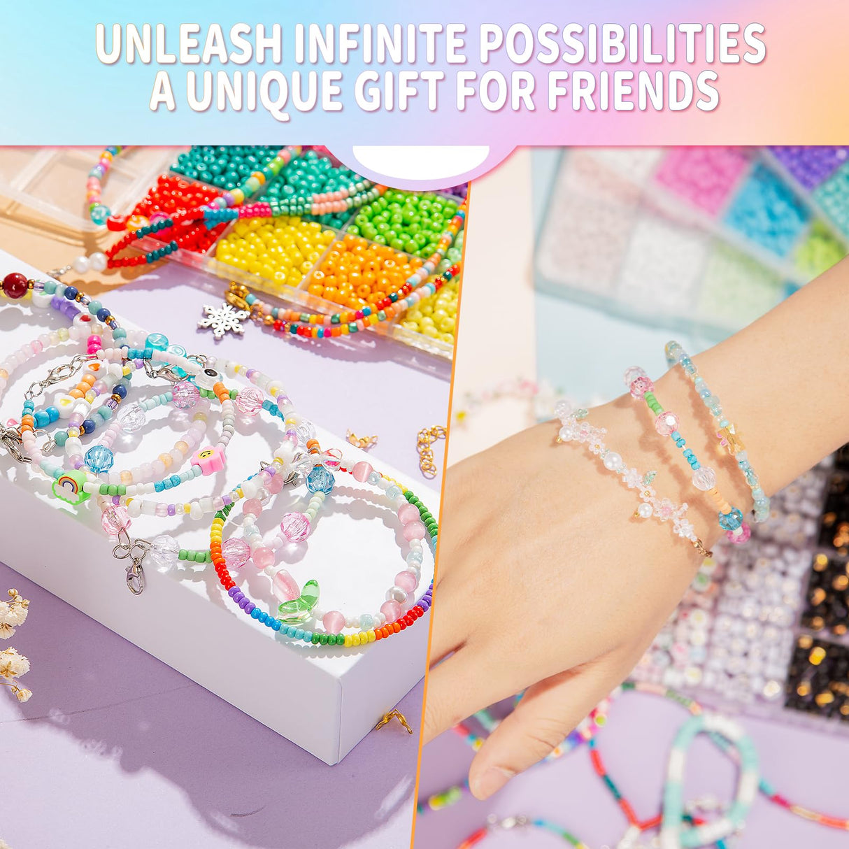 Goldwise Friendship Bracelet Kit for Girls, 16000 pcs with Seed Beads (2/3/4mm), Clay Beads, 7 Styles Letter Beads (A-Z), Variety of Charms, DIY Jewelry Making Crafts, Kids Toy for Ages 6+ Goldwise