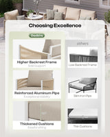 Oasbira Aluminum Outdoor Patio Couch Loveseat, HDPE Rope Patio Sofa with Washable Thick Cushion, All-Weather Patio Furniture for Balcony, Yard, Silver Frame, Beige Oasbira