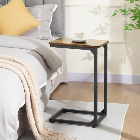 AMHANCIBLE C Shaped End Tables, TV Trays Set of 2 for Living Room, Slide Under Couch Table for Sofa, Bedroom, Small Space, Rustic Brown HET02CBR AMHANCIBLE