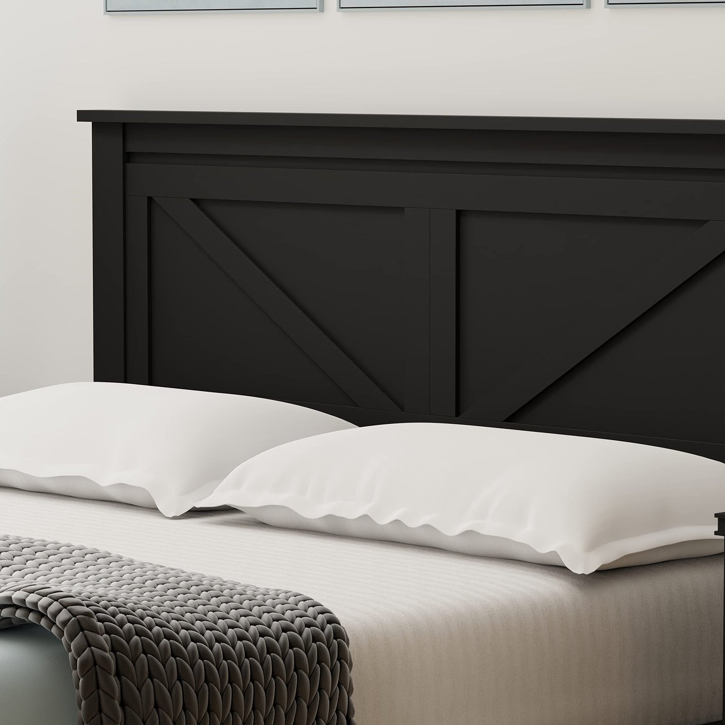 Glenwillow Home Farmhouse Solid Wood Platform Bed in Queen - Ebony (Black) - WoodArtSupply