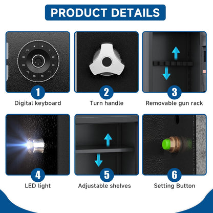 KAER 6 Gun Safe - Long Gun Safe for Rifles and Pistols Gun Safes for Home Larger Gun Safe Cabinet with Digital Keypad Removable Shelves Racks, Assembled