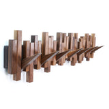 Acsigesn Wooden Coat Rack Wall Mounted Sticks Multi Rack Solid Handmade Natural Walnut Wood Artwork with 7 Flip-Down Unique Modern Hooks for Coats Bag Hat Umbrella Acsigesn