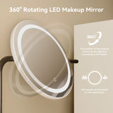 Dowinx Vanity Desk with LED Lighted Mirror & Power Outlet, White Vanity Desk with Adjustable 3 Lighting Modes, Small Vanity Desk for Bedroom, Makeup Vanity with Chair for Girl, White and Black Dowinx