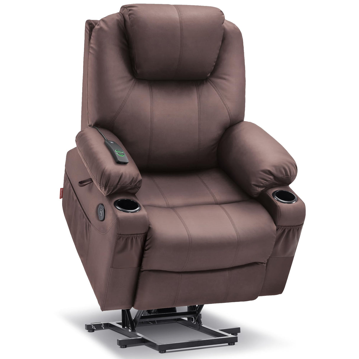 MCombo Electric Power Lift Recliner Chair Sofa with Massage and Heat for Elderly, 3 Positions, 2 Side Pockets, and Cup Holders, USB Ports, Faux Leather 7040 (Light Brown, Medium) MCombo