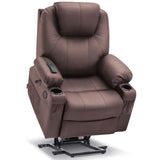 MCombo Electric Power Lift Recliner Chair Sofa with Massage and Heat for Elderly, 3 Positions, 2 Side Pockets, and Cup Holders, USB Ports, Faux Leather 7040 (Light Brown, Medium) MCombo
