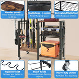 Dobures Fishing Rod Holder, 3-Tier Fishing Pole Rack, Fishing Equipment Organizer Tackle Storage Cart for Garage Organization, Holds up to 12 rods Dobures