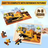 Wooden Puzzles for Kids Ages 4-6, 4 Packs 24 PCS Construction Vehicle Jigsaw Puzzles for Kids Ages 3-5, Preschool Educational Puzzles Boards Toys Gifts for Boys Girls Duchong