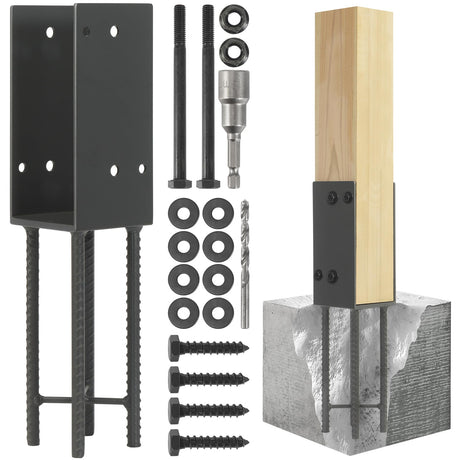 Wocepu 1 Pack Heavy Duty Stainless Steels U-Shape 4"x4"(Actual 3.5"x3.5") Wet Concrete Fence Post Holder, Psot Base, for Fence, Deck Railing, Pergola Wood Post Bracket Anchor (Dark Grey) WOCEPU