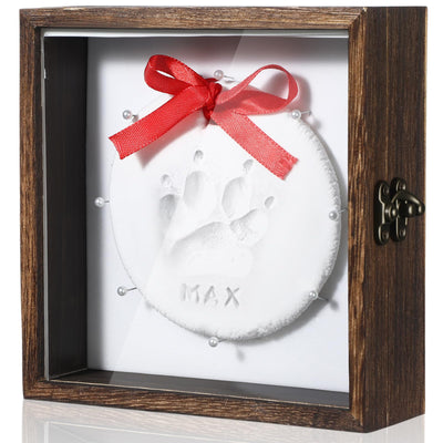 Chunful Dog Memorial Shadow Box with Paw Print Kit 5.9'' x 5.9'' Customized Clay Impression Kit Wooden Keepsake Display CasePet Christmas Ornament Gifts for Pet Lovers Dog Cat DIY Ornament