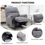 CANMOV Rocker Recliner Chair for Adults,Manual Recliner Chair with Overstuffed Backrest and Armrests, Soft Fabric Manual Rocking Reclining Sofa for Living Room,Grey CANMOV