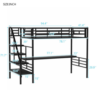 SOFTSEA Heavy Duty Twin Metal Loft Bed with Stairs and Integrated Desk - WoodArtSupply