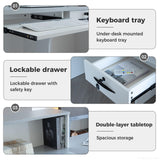 Nuipesn L Shape Reception Desk with Counter, Modern Front Desk Reception Counter with Keyboard Tray, Lockable Drawer and Storage Shelves for Office, Retail, Salon (Gray+Black/Left, 79" L*24" W*39" H) Nuipesn