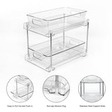 1 Pack 2-Tier Bathroom Organizers and Storage, Clear Under Sink Organizer Vanity Countertop Storage Pantry Organizers, Pull-Out Cabinet Organizer With Track For Bathroom, Kitchen, Pantry COKIHOM