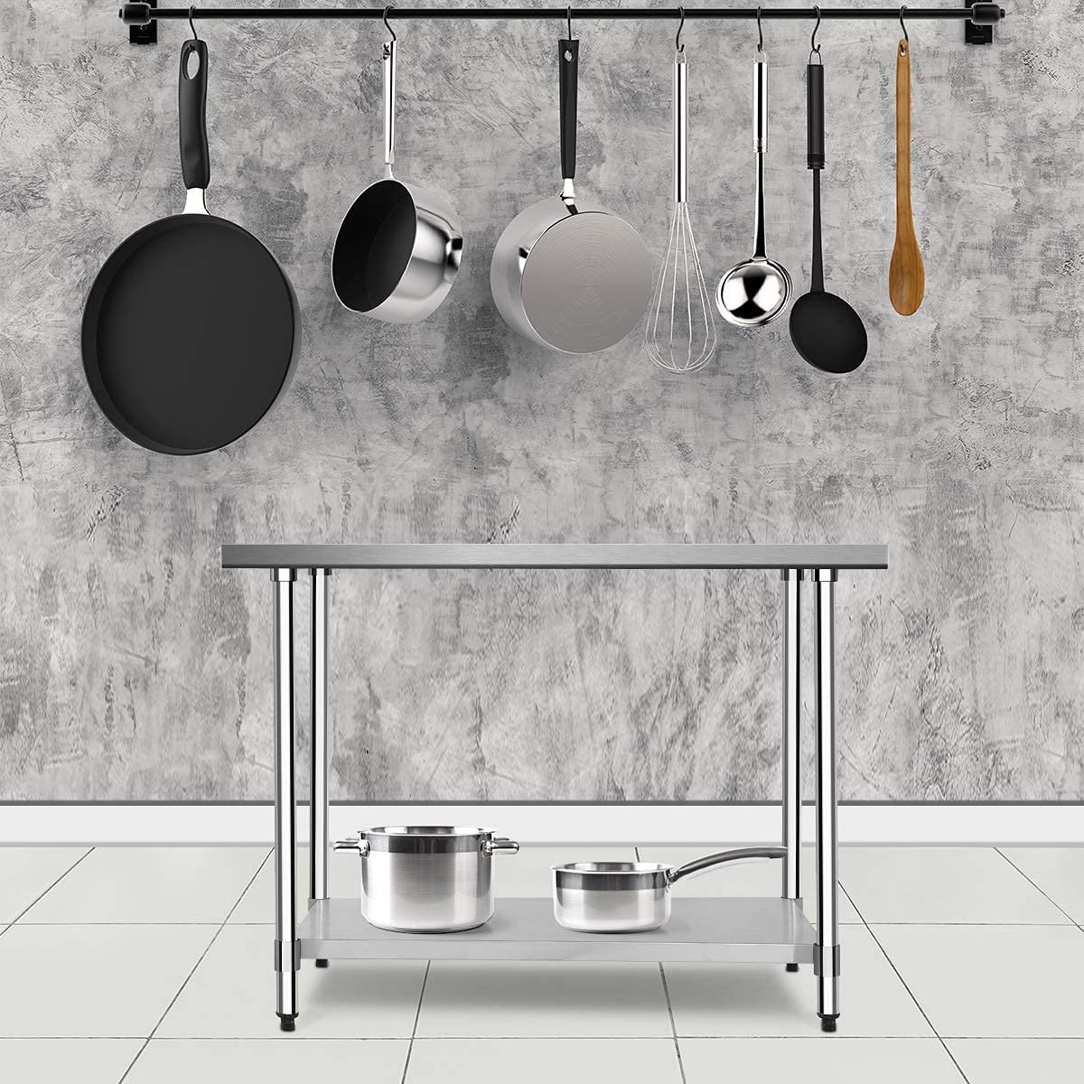 Waterjoy 48" x 30" Stainless Steel Table with Adjustable Shelf for Prep & Workstations Commercial Heavy Duty worktables WATERJOY